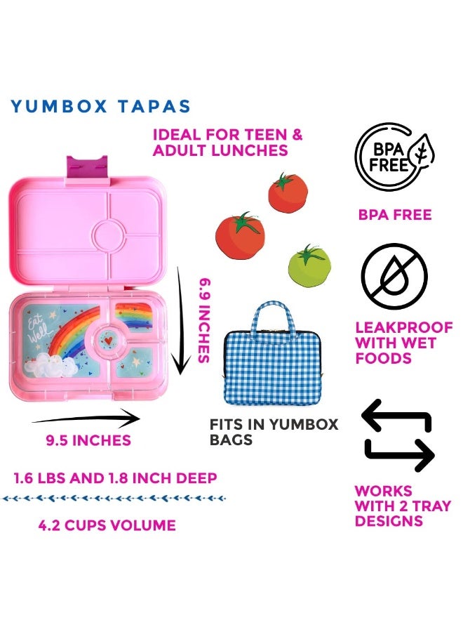 Yumbox Tapas Leakproof Bento Box, Lunch box for women, Teens and Kids, Large size, 4 compartment tray with large section for sandwich, salads plus sides and dip well (Capri Pink - Rainbow) - Image 2